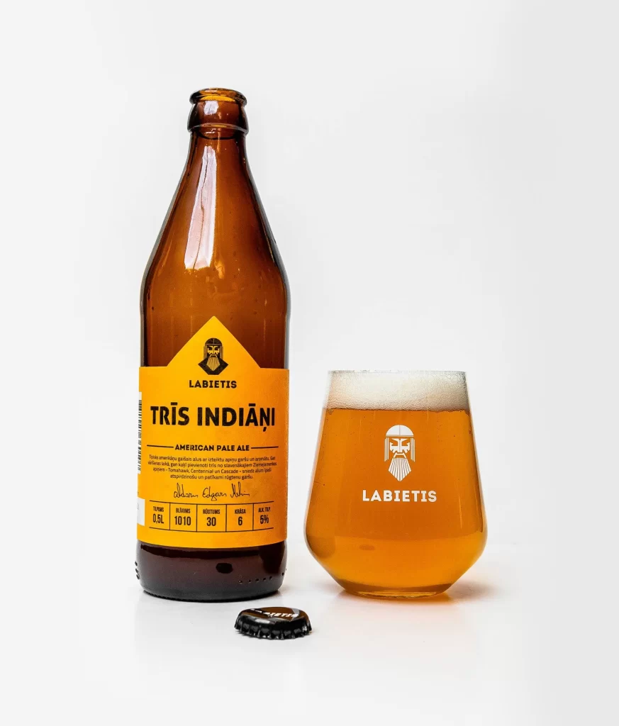 Labietis Tris Indiani Beer Bottle and Glass Packaging