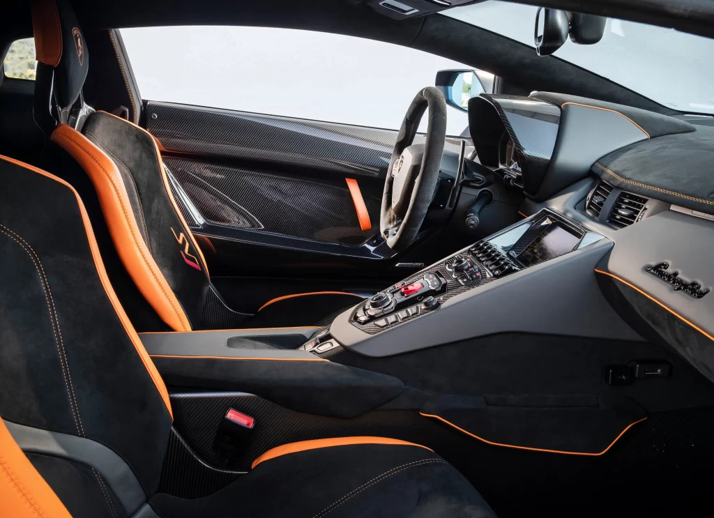 Lamborghini Orange Black Interior Seats Detail
