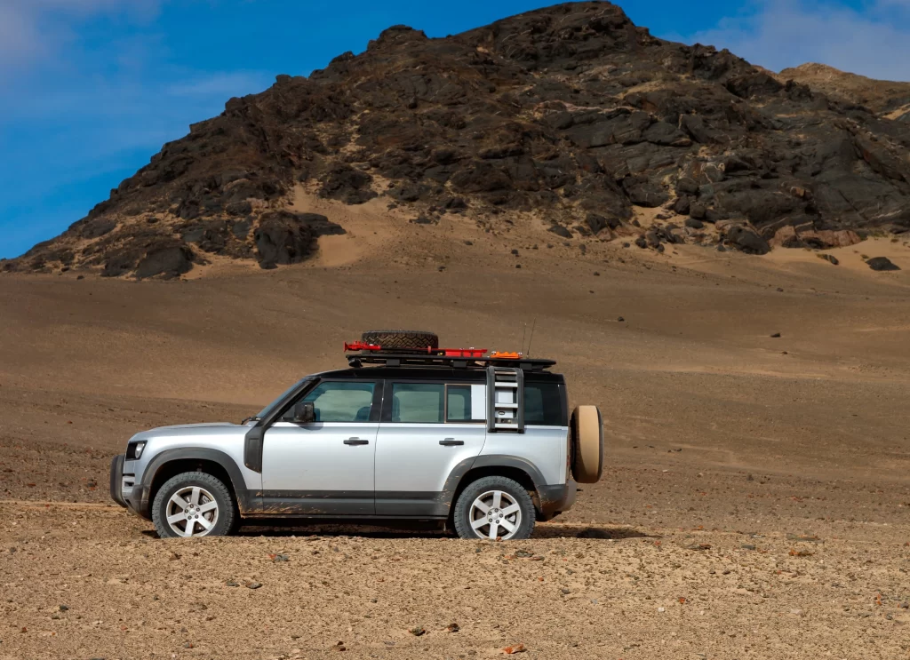 Land Rover Defender Side View Silver Car Photography