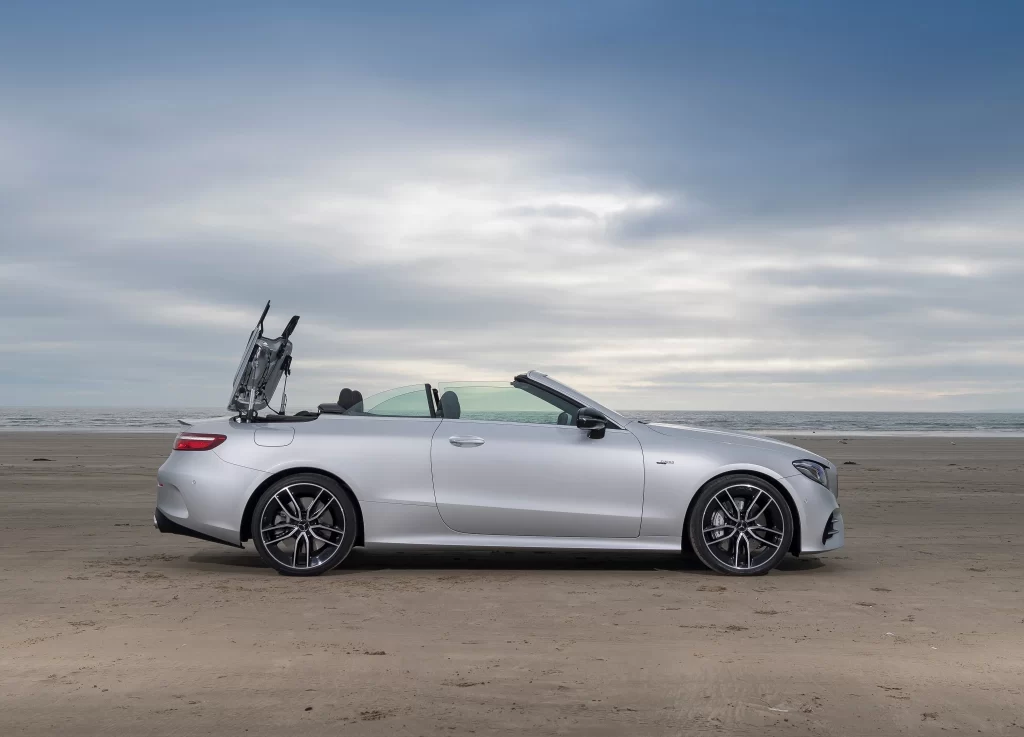 Mercedes Benz E Class Convertible Side View Silver Car Photography