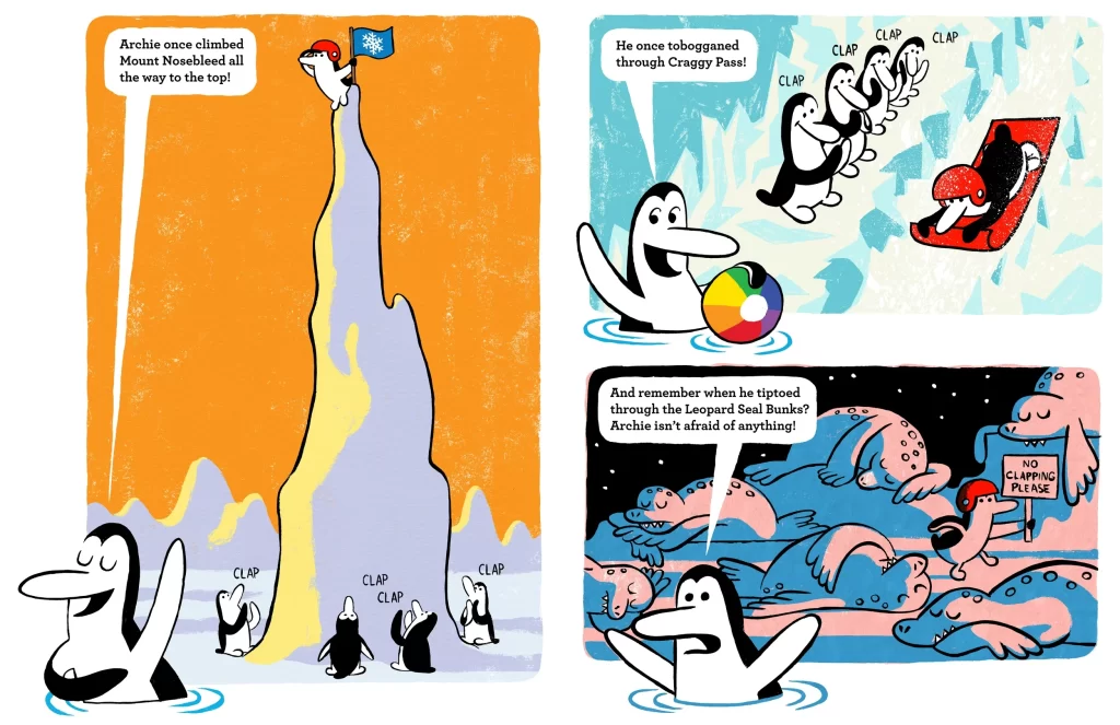 Mountain Climb Archie Penguin Book Spread