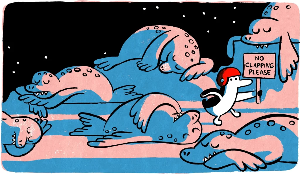No Clapping Please Dog Bats Illustration