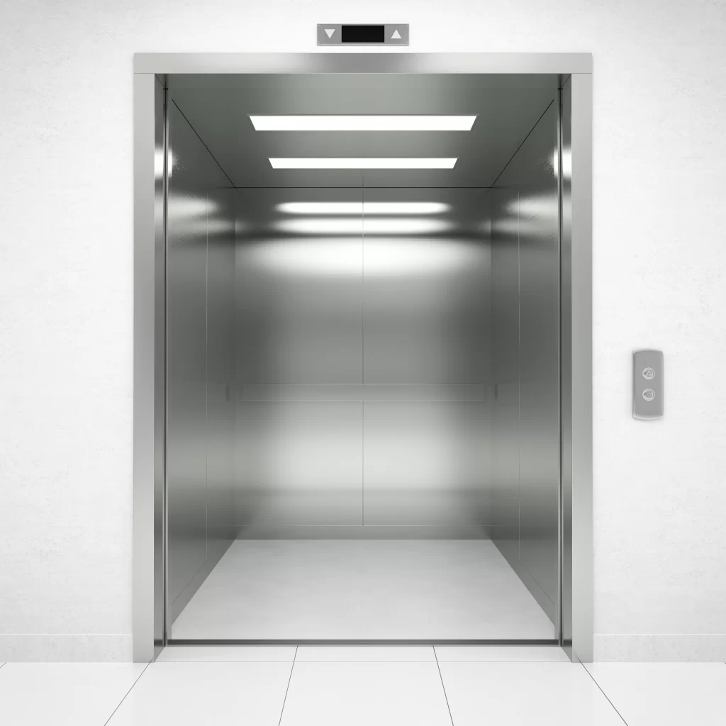Open Stainless Elevator Doors Control Panel Render