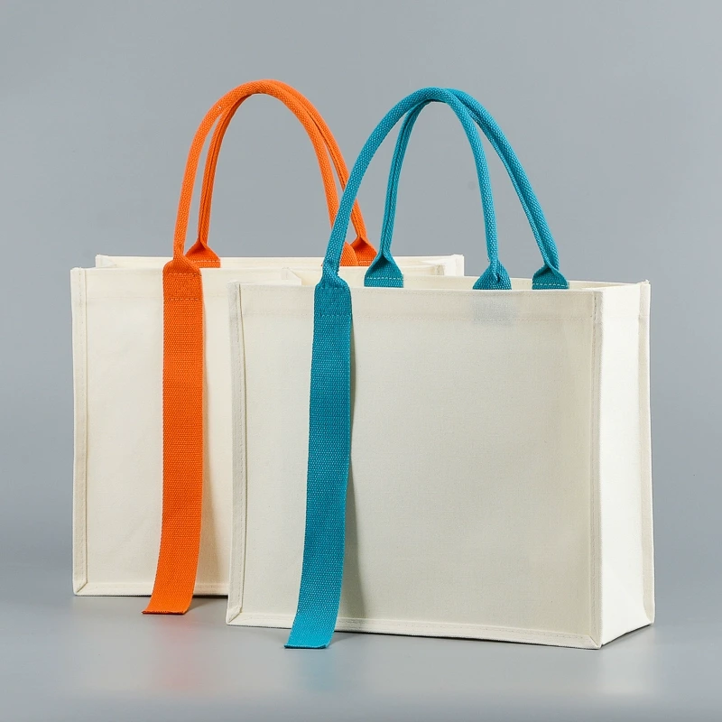 Two Canvas Bags Colored Handles
