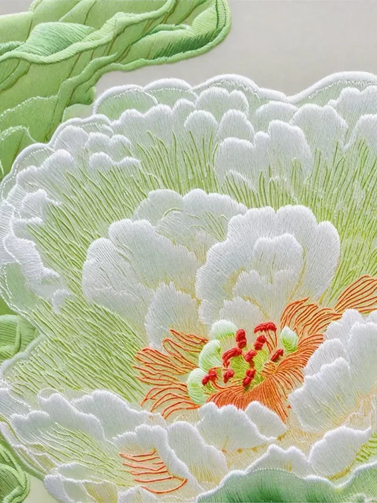 Embroidered Flower Green Leaves