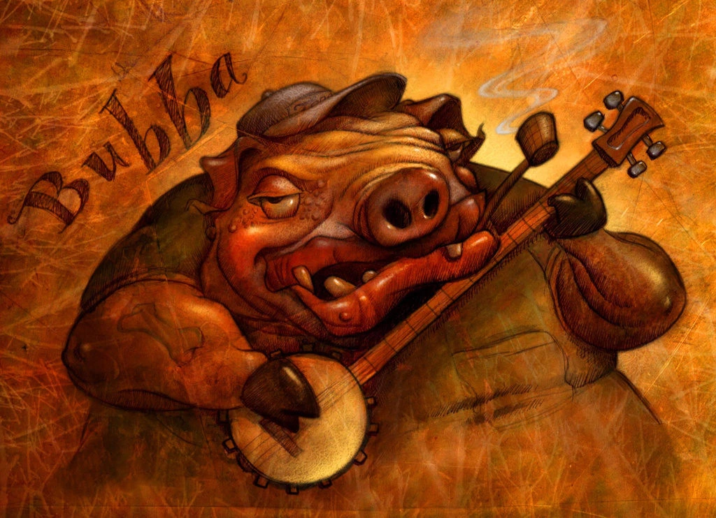 Pig Playing Banjo and Smoking Pipe Illustration