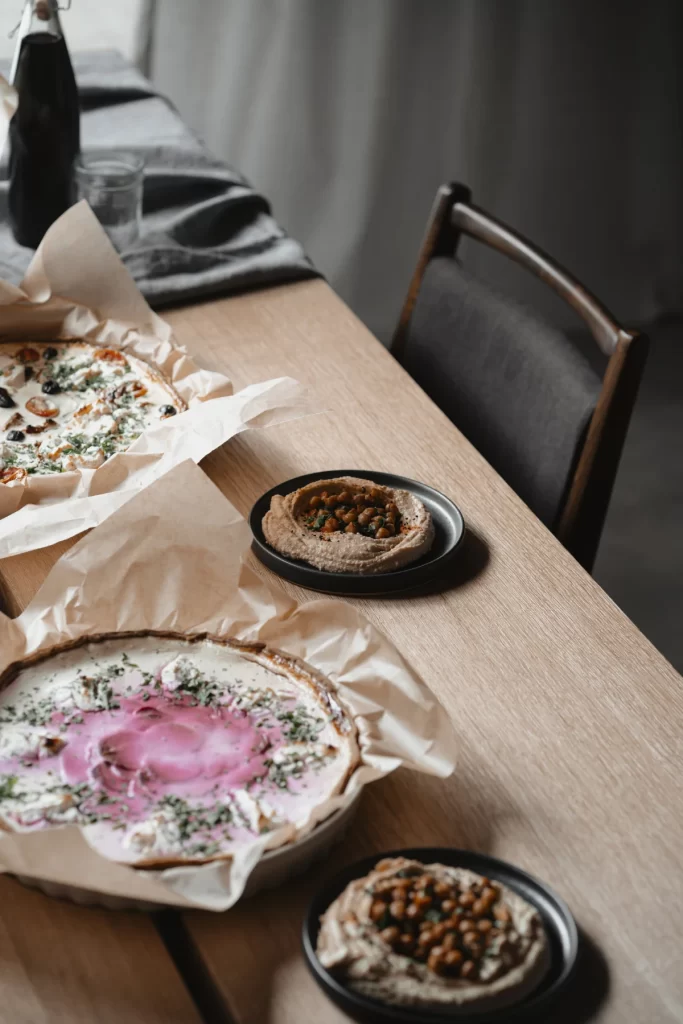 Pink Sauce Dish with Fresh Herbs Food Photography