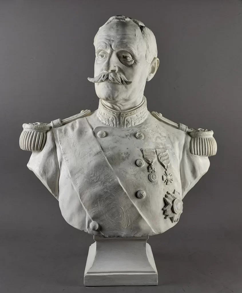 Plaster Bust of Moustached General with Medals