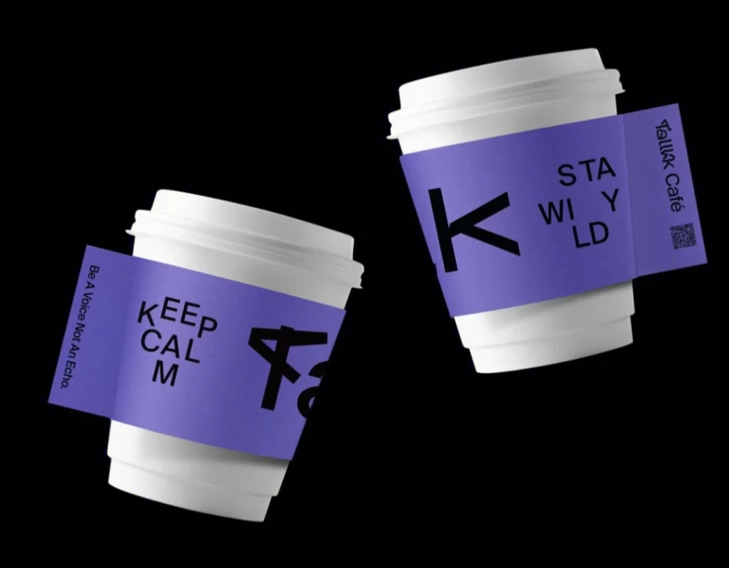 White Coffee Cups Purple Sleeves Black Background