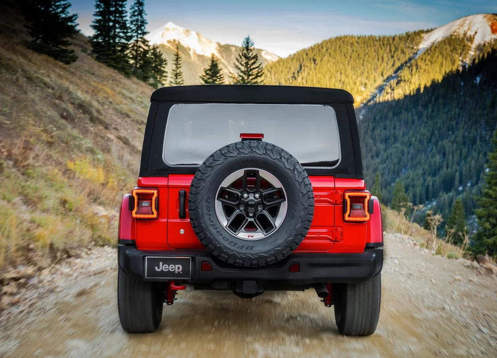 Red Jeep Wrangler Spare Tire Rear View