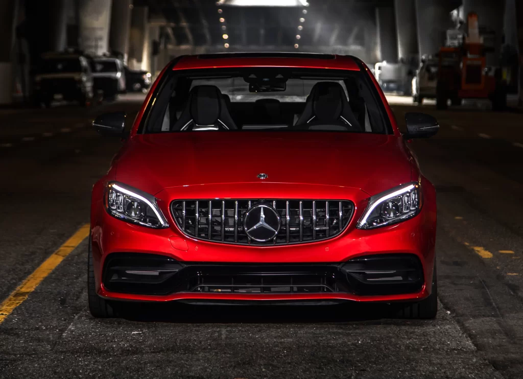 Red Mercedes Benz C-Class Front View