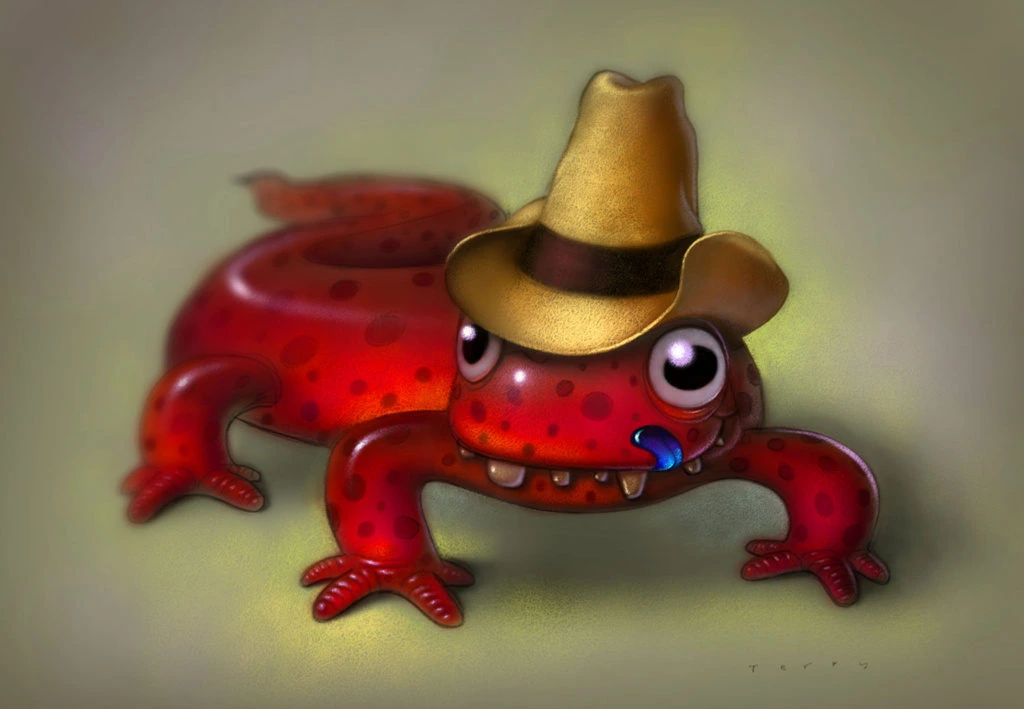 Red Salamander Wearing Cowboy Hat Illustration