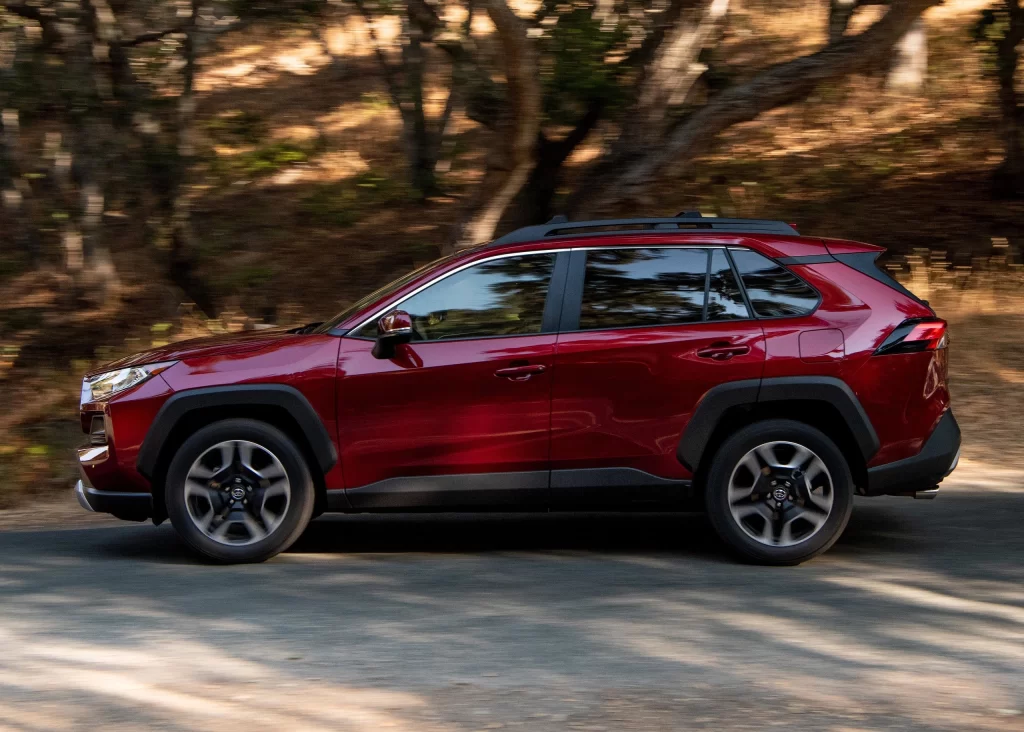 Red Toyota SUV Front Road View