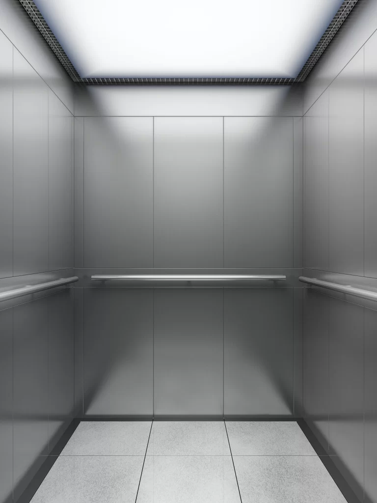 Silver Elevator Interior Handrail Grid Lighting Render