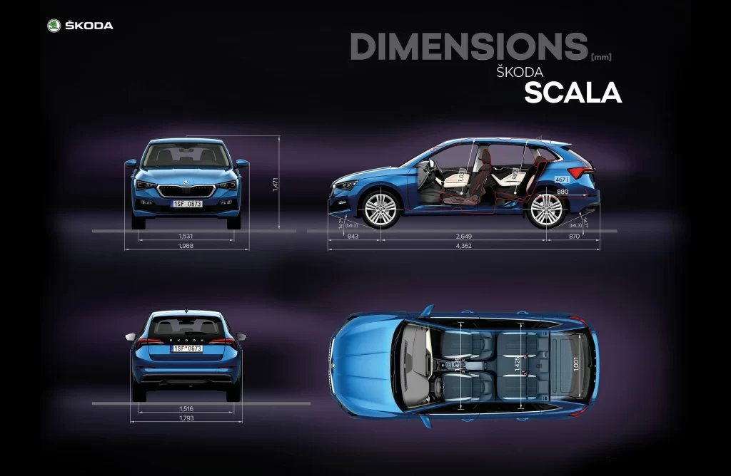 Skoda Scala Blue Dimensions Side View