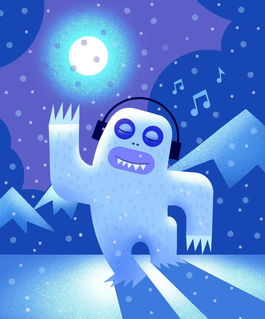 Snow Monster Dancing in Winter Night Illustration