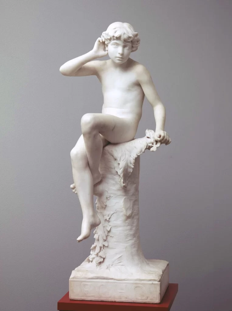 Marble Seated Figure Statue Gray Background