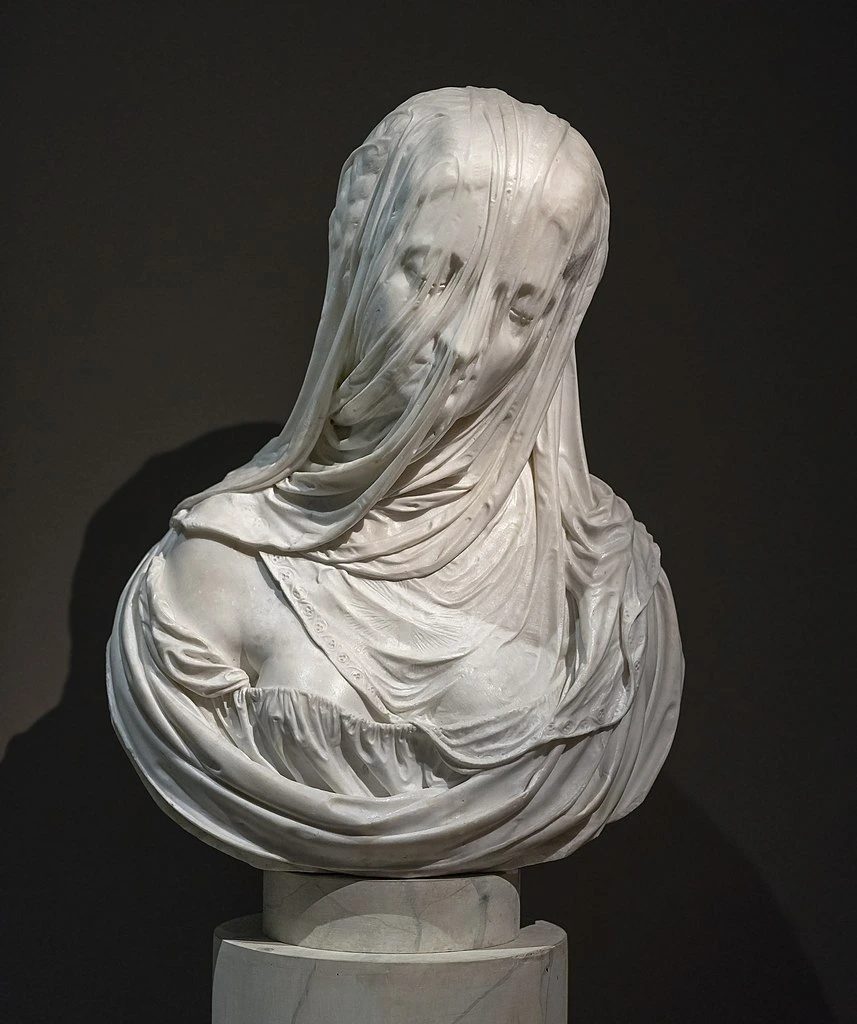 Marble Veiled Bust Sculpture Dark Background