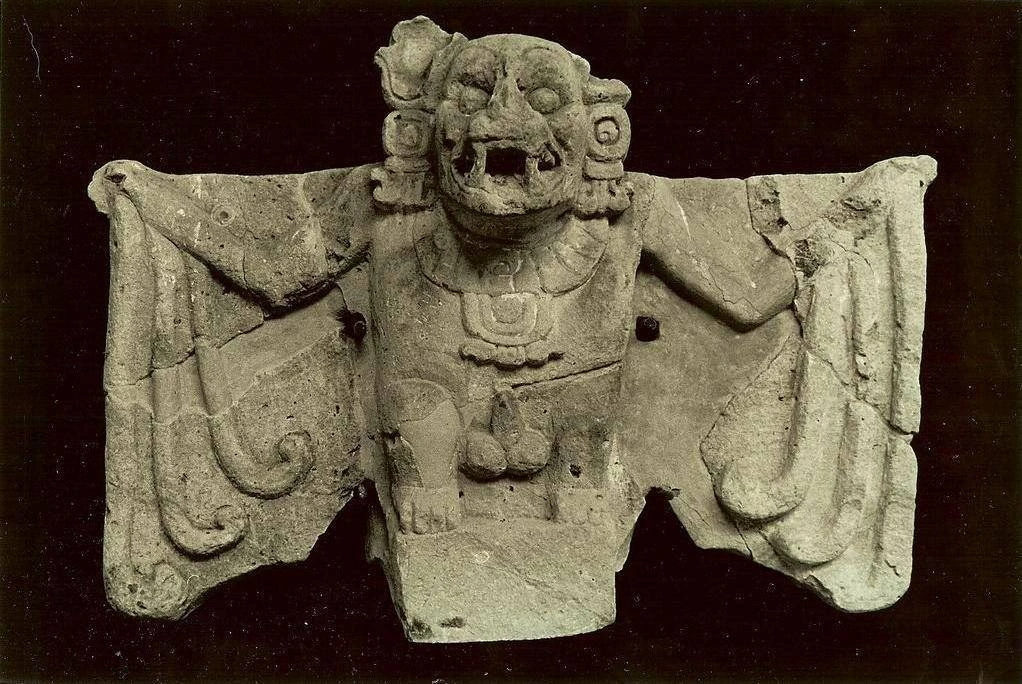 Jaguar Bat Stone Sculpture Black Background