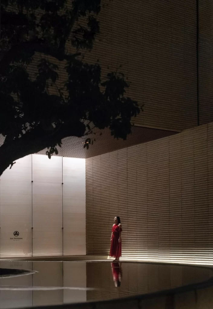 Woman Red Dress Modern Architecture