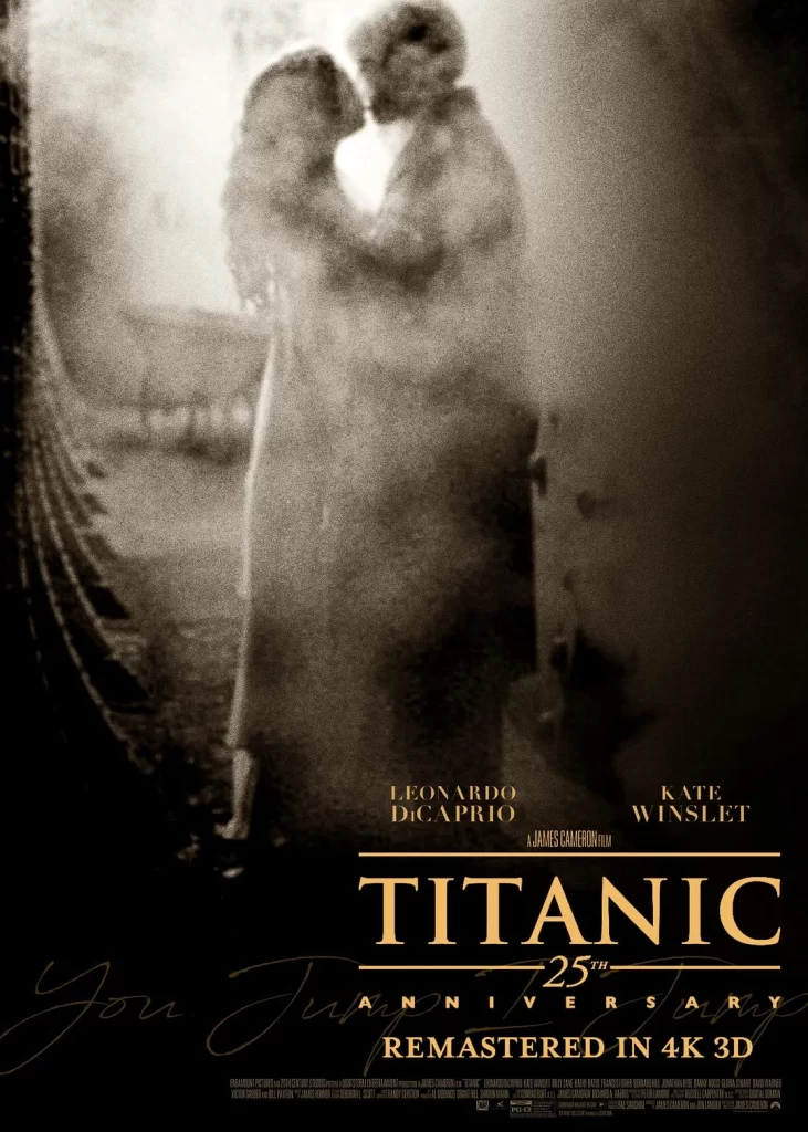 Titanic Movie Poster Black White Gold Title View