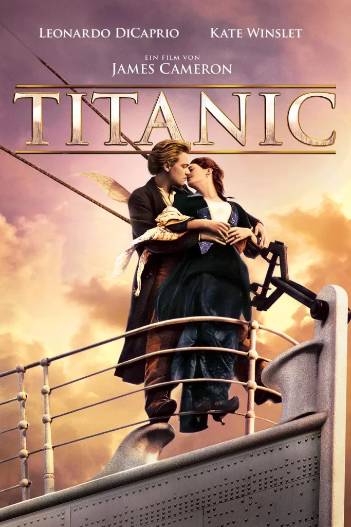 Titanic Movie Poster Orange Blue Director Credit View