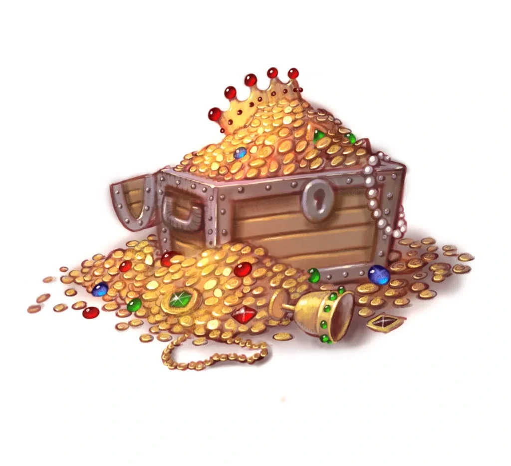 Treasure Chest Overflowing with Gold Coins and Gems Illustration