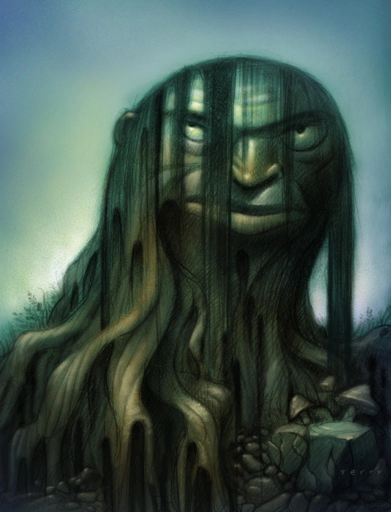 Tree Spirit With Long Roots Face Digital Illustration