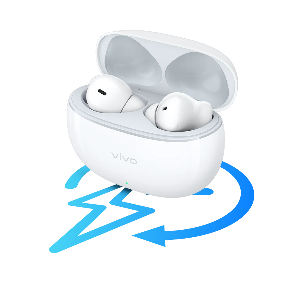 Vivo Earbuds White Case Blue Background