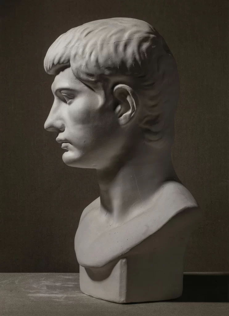 Wavy Hair Plaster Bust Profile View