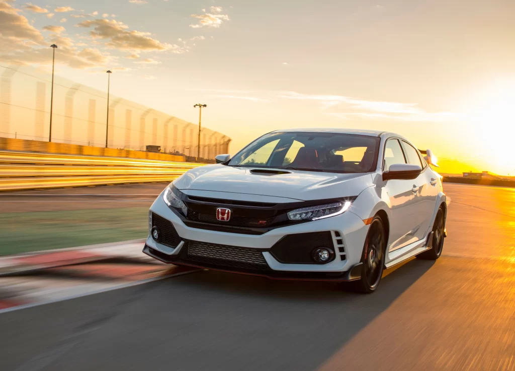 White Honda Sports Car Track Front View
