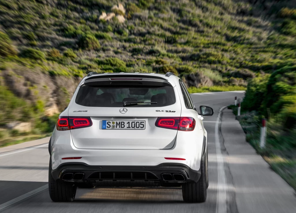 White Mercedes SUV Road Rear View