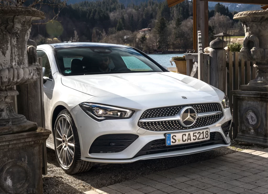 White Mercedes Sedan Outdoor Front View