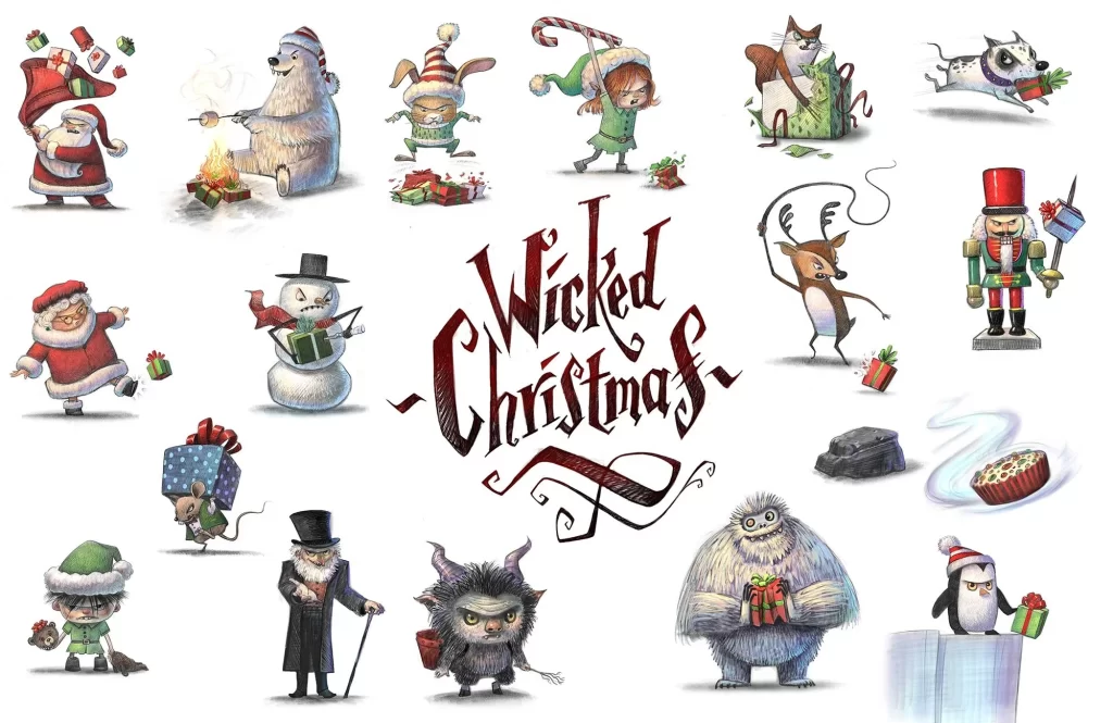 Wicked Christmas Characters and Holiday Creatures Illustration