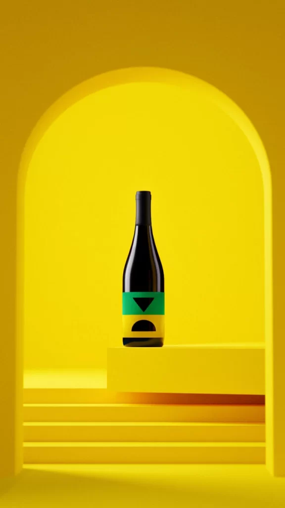 Wine With Geometric Label Design Bottle View