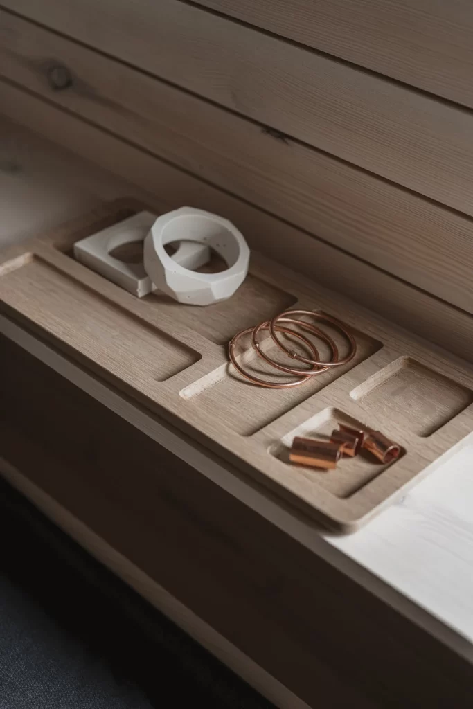 Wood Organizer Tray Brown White Interior