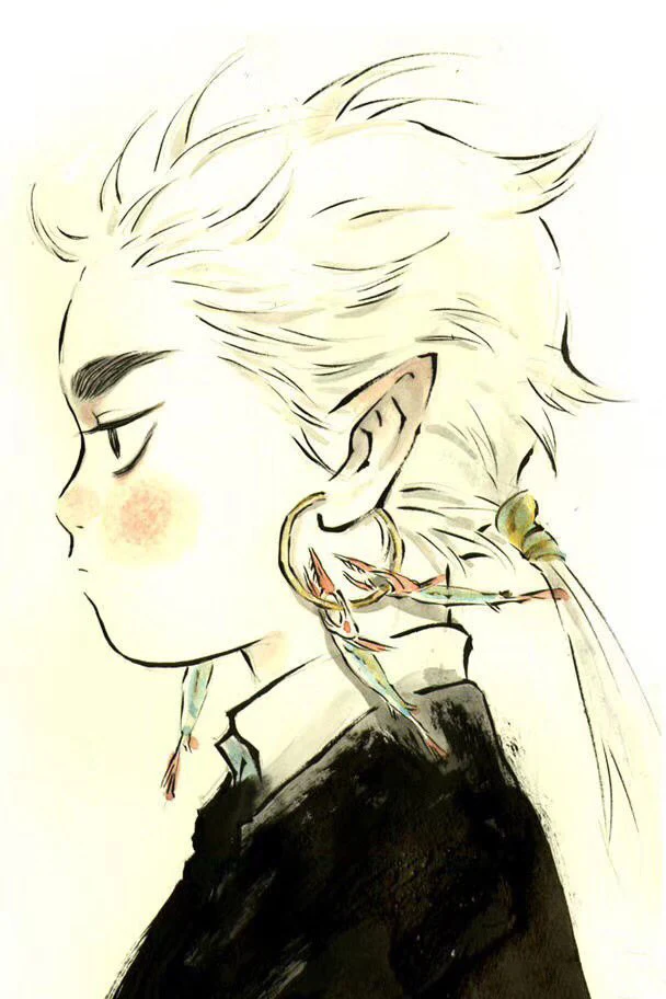 Blonde Boy Black Outfit Side View Zao Dao