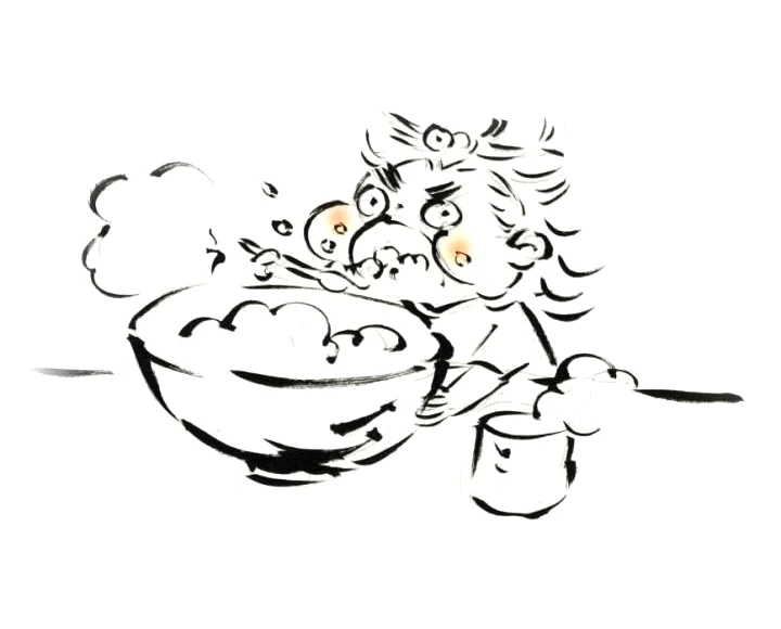 Child Eating Bowl of Frog Creatures Zao Dao