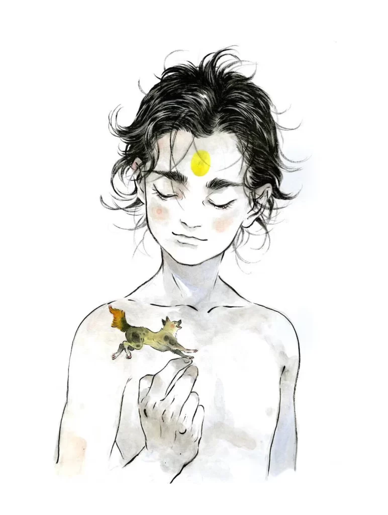 Child Yellow Forehead Mark Holding Creature Zao Dao