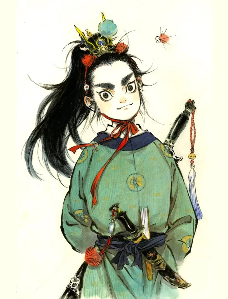 Green Robe Woman Twin Swords Flowers Zao Dao