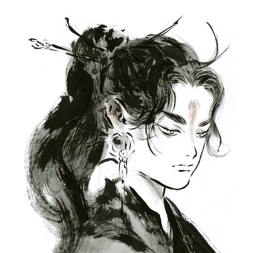 Long Dark Haired Woman Elegant Ink Zao Dao