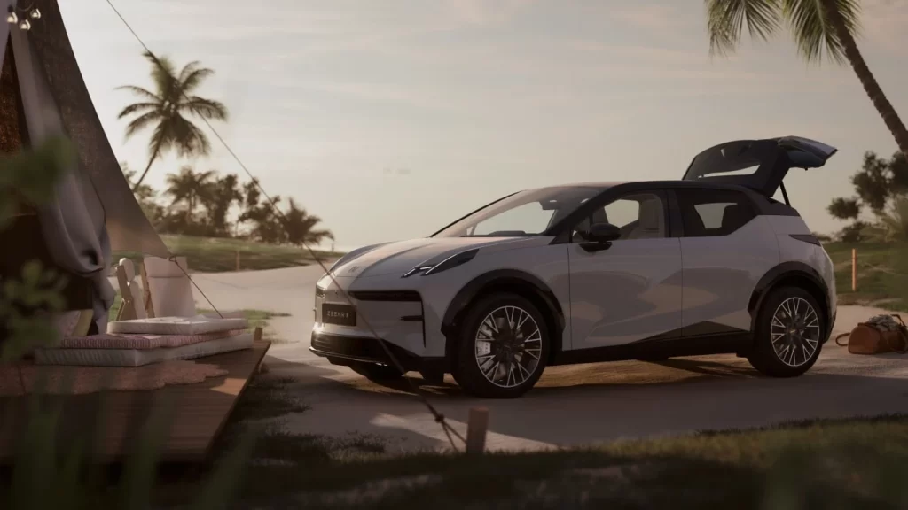 Zeekr White Electric Car Nature View