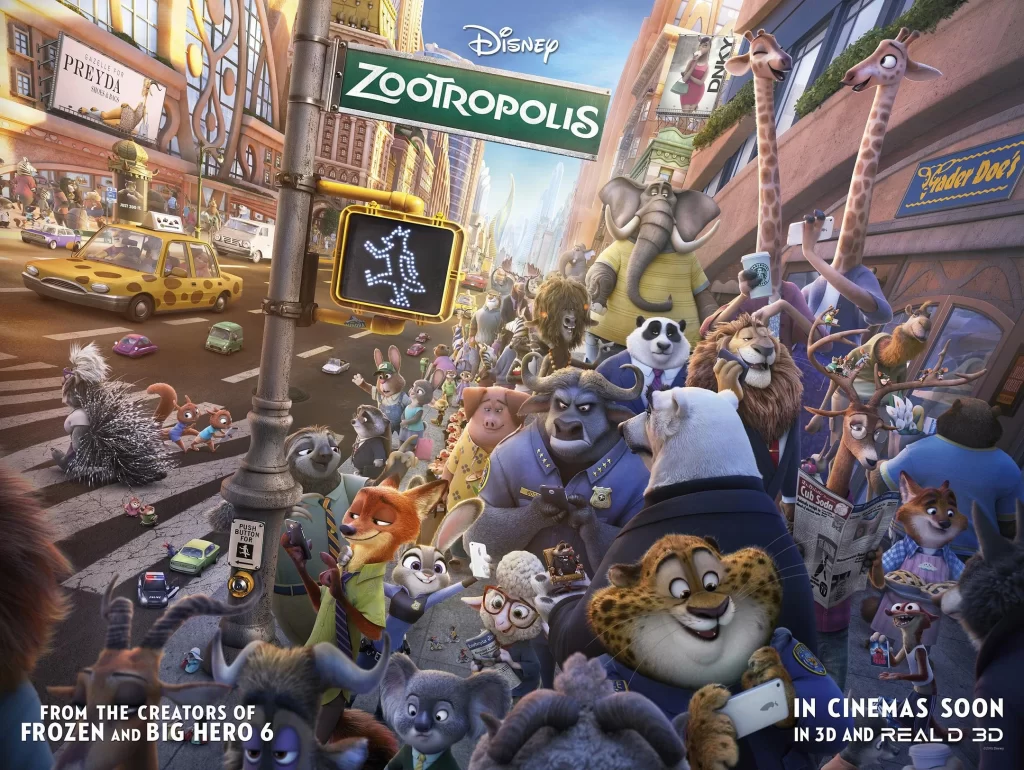 Zootopia Movie Poster City Skyline Cast