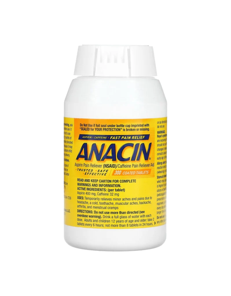 Anacin Aspirin and Caffeine Pain Reliever Coated Tablets Packaging