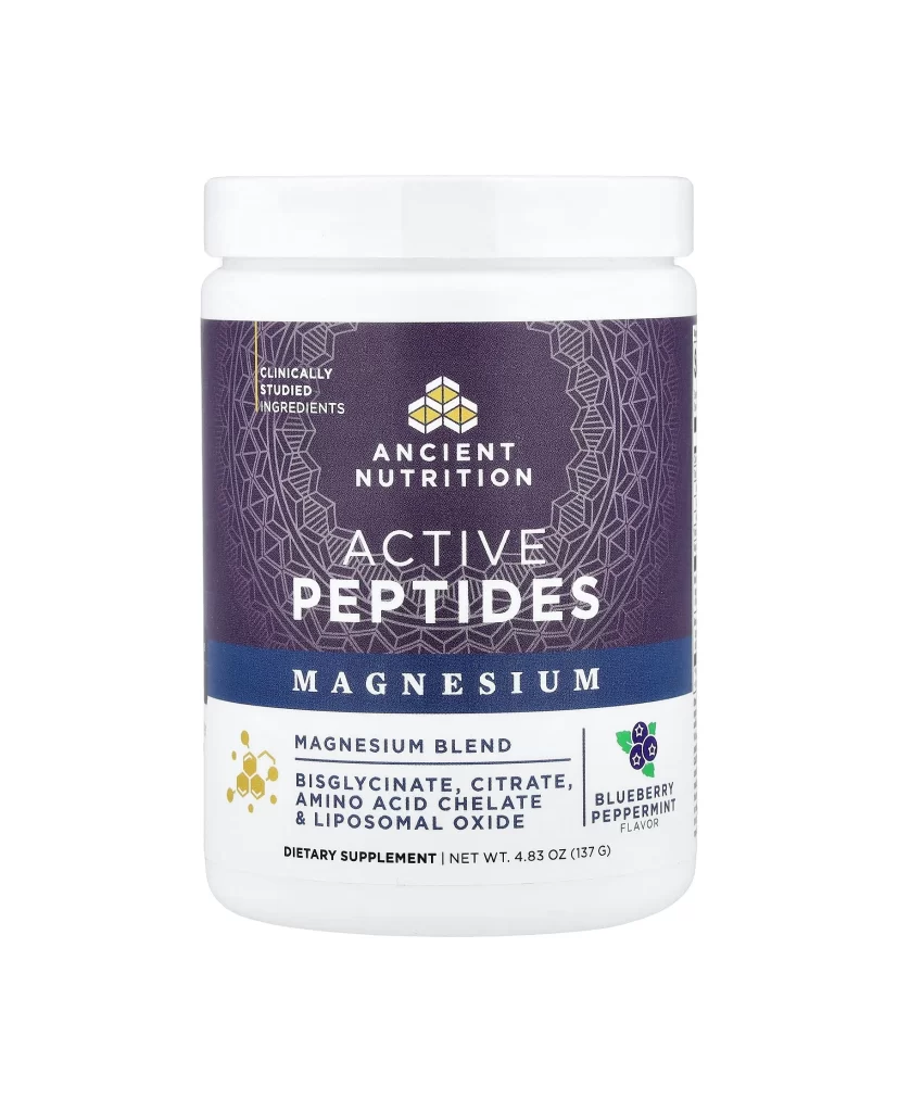 Ancient Nutrition Active Peptides Magnesium Blueberry Peppermint Supplement Packaging