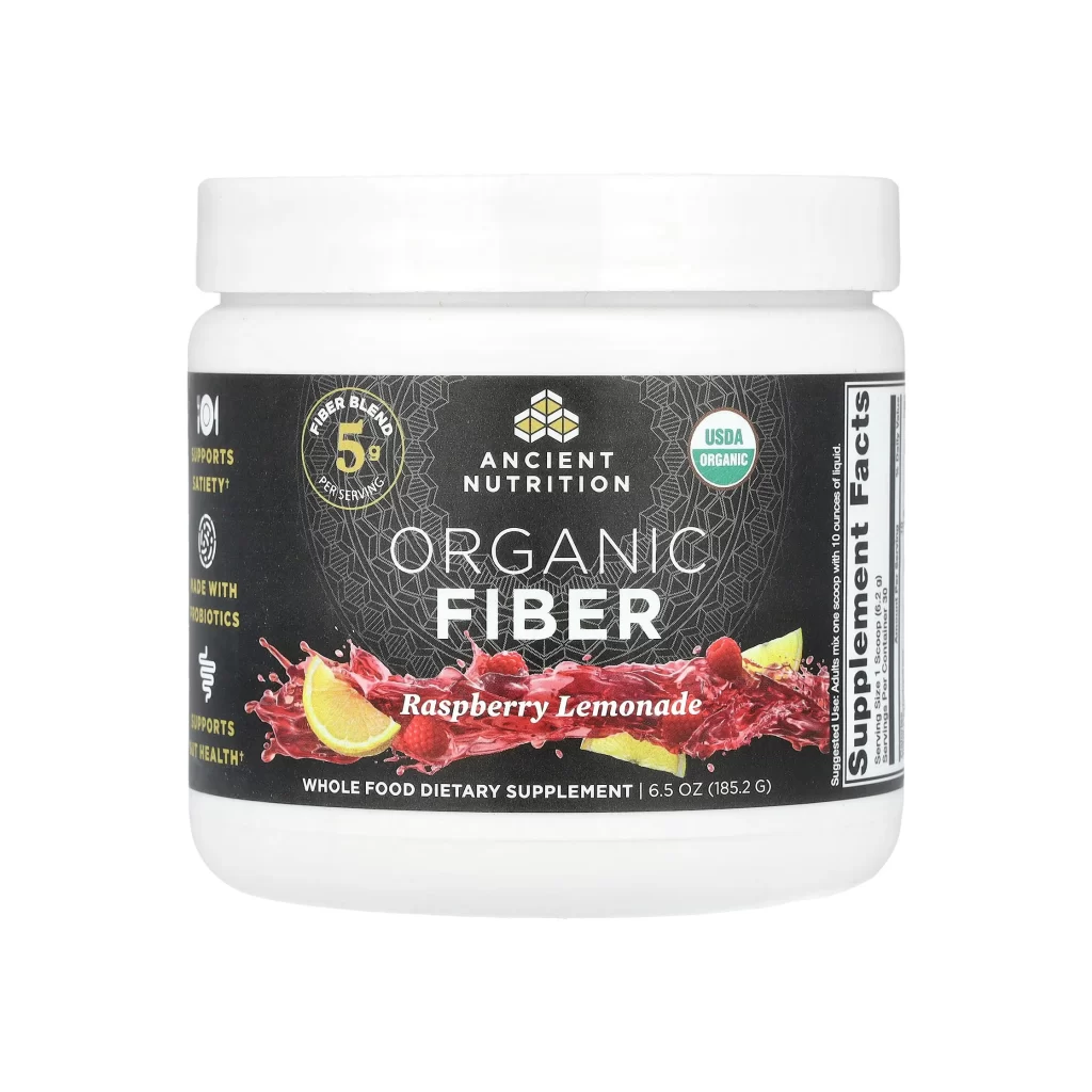 Ancient Nutrition Organic Fiber Raspberry Lemonade Supplement Packaging