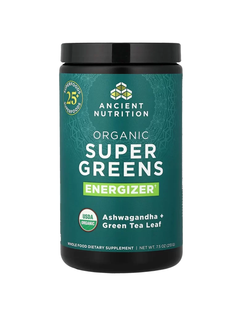 Ancient Nutrition Organic Super Greens Energizer Greens Supplement Packaging