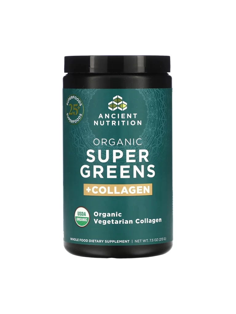 Ancient Nutrition Organic Super Greens and Collagen Collagen Supplement Packaging
