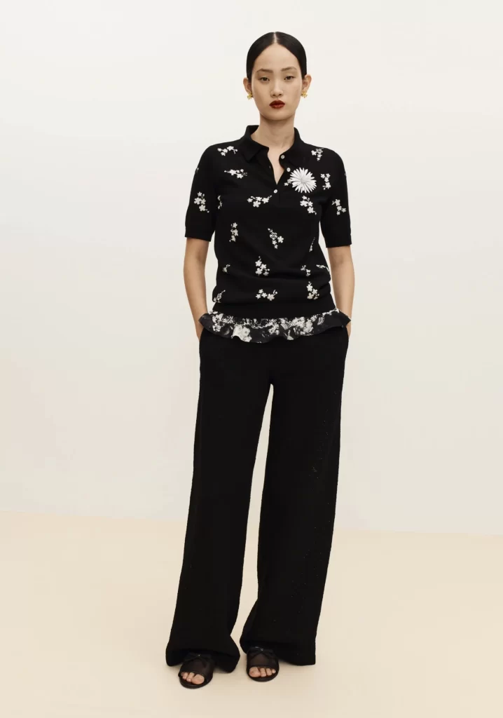 Chanel Polo shirt and trousers with floral pattern Black With White Lookbook Photography