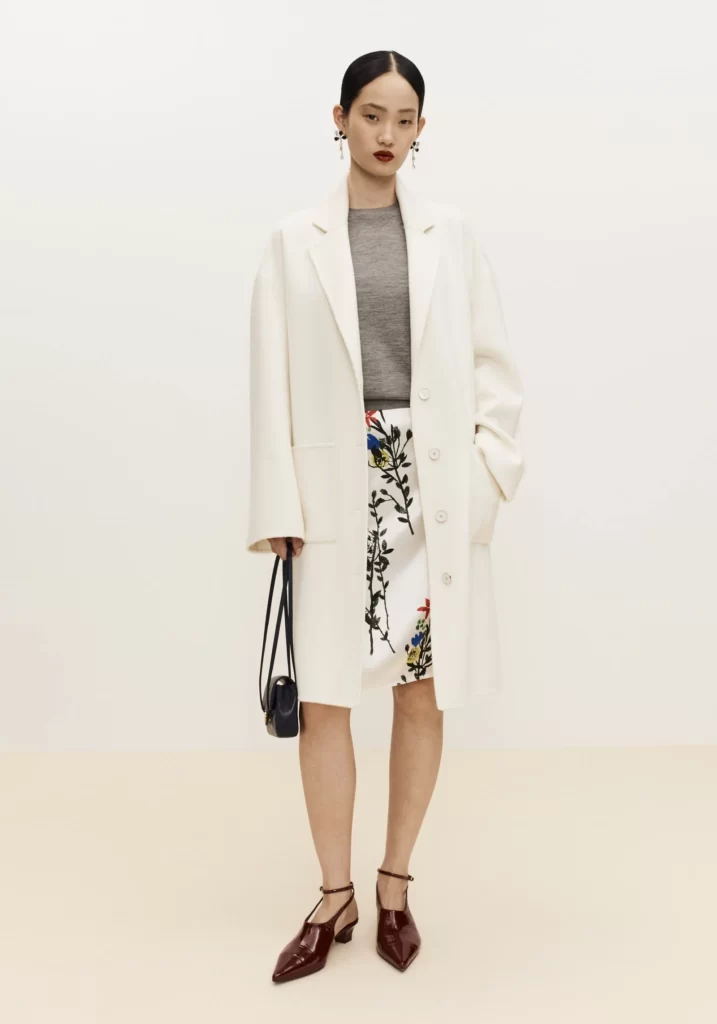 Chanel Coat and Skirt Ensemble White Gray Lookbook Photography